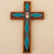 Chrysocolla and copper wall cross, 'Chrysocolla Cross' - Chrysocolla Copper Bronze Wood Cross Wall Decor from Peru (image 2) thumbail