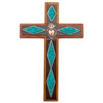Chrysocolla and copper wall cross, 'Chrysocolla Cross' - Chrysocolla Copper Bronze Wood Cross Wall Decor from Peru