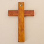 Chrysocolla and copper wall cross, 'Chrysocolla Cross' - Chrysocolla Copper Bronze Wood Cross Wall Decor from Peru