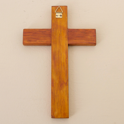 Chrysocolla and copper wall cross, 'Chrysocolla Cross' - Chrysocolla Copper Bronze Wood Cross Wall Decor from Peru