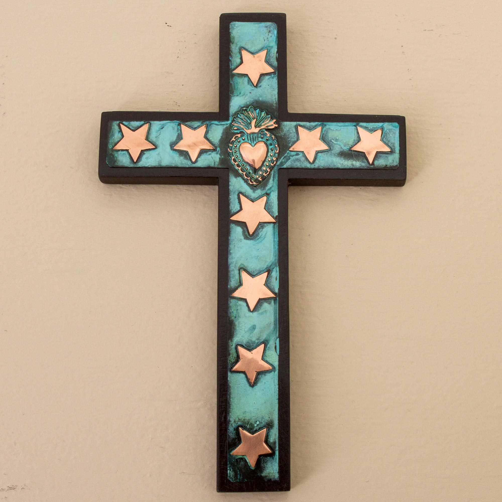 Copper Bronze Wood Wall Decor Cross Heart Stars From Peru Starry Sacred