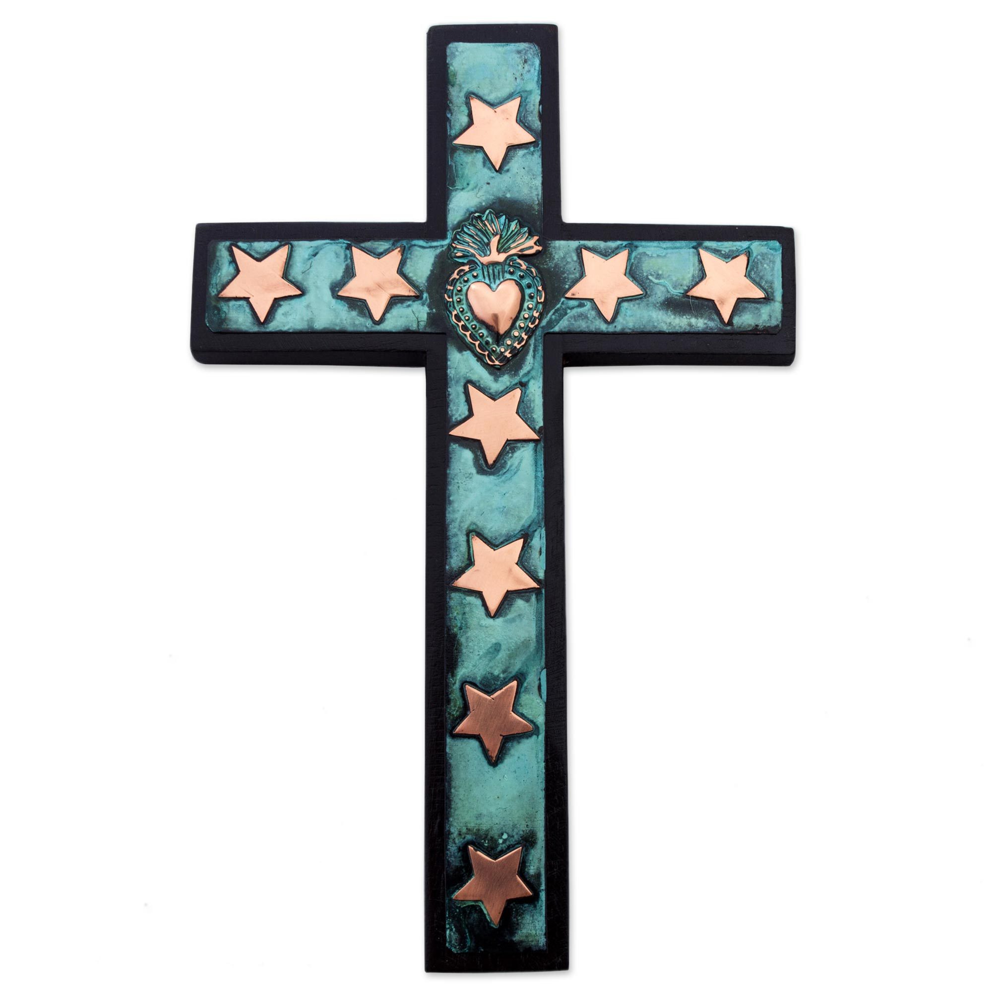 Copper Bronze Wood Wall Decor Cross Heart Stars From Peru Starry Sacred
