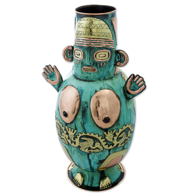 Copper Bronze Decorative Vase of a Person from Peru