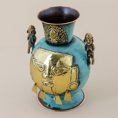 Copper and bronze decorative vase, Chancay Face