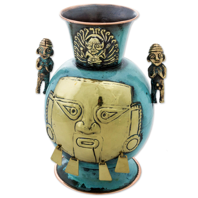 Copper and Bronze Decorative Chancay Vase from Peru