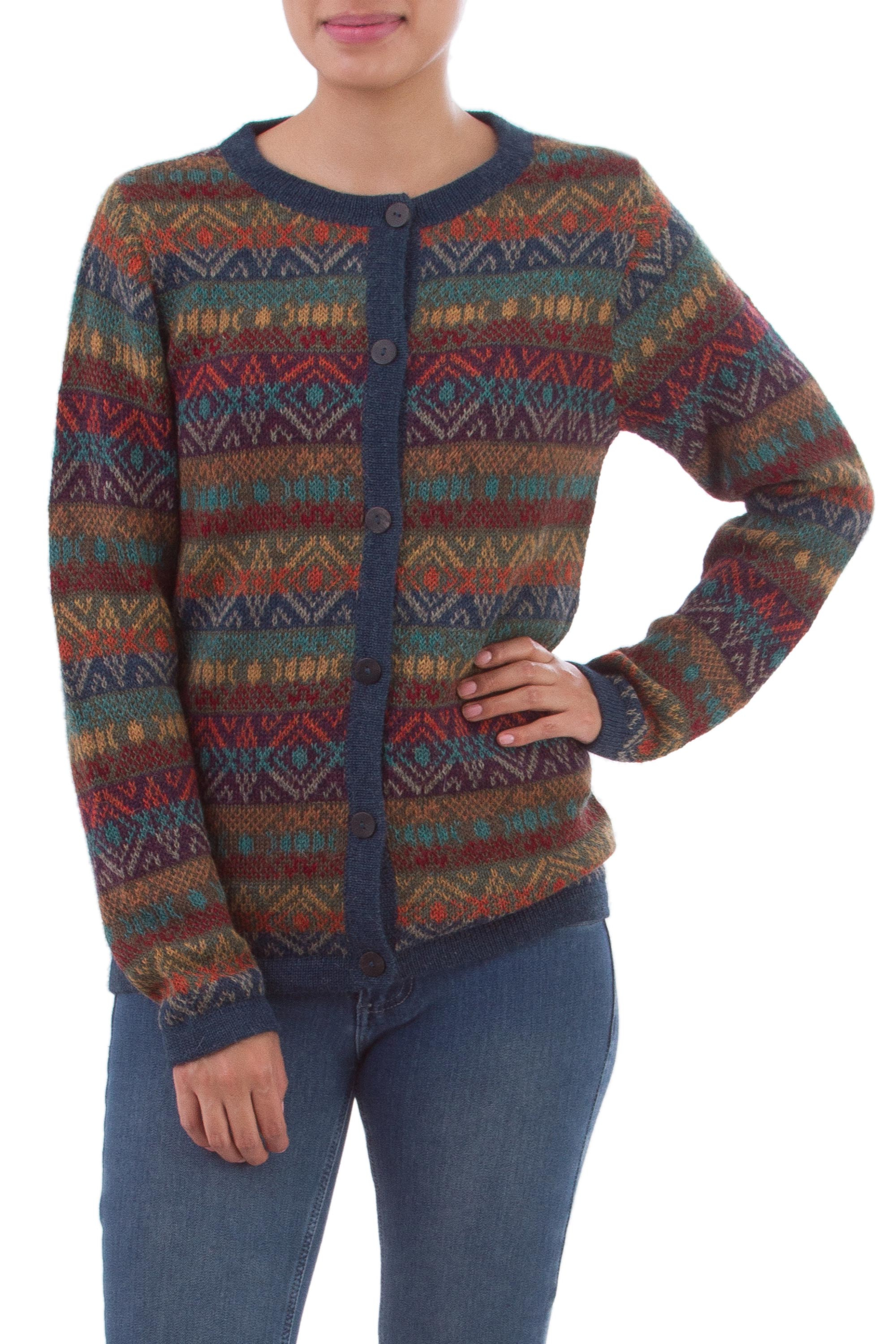 NOVICA Multicolor 100% Alpaca Sweater Evening Sky 