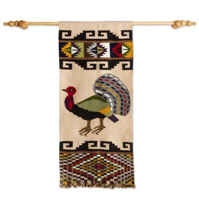 Alpaca blend tapestry, 'Prideful Peacock' - Artisan Designed and Crafted Alpaca Blend Tapestry
