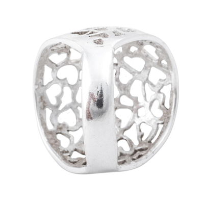 Sterling silver cocktail ring, 'Little Hearts' - Sterling Silver Cocktail Ring with Openwork Hearts from Peru