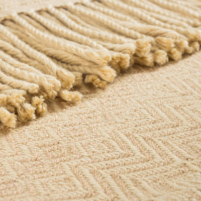 Throw blanket, 'Sandy Passion' - Alpaca Acrylic Blend Throw Blanket in Sand from Peru