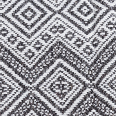 Throw blanket, 'Gunmetal Diamonds' - Alpaca Acrylic Blend Throw Blanket in Gunmetal and Eggshell
