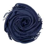 Throw blanket, 'Puno Traditions in Blue' - Alpaca and AcrylicThrow Blanket with Fringe in Denim Blue