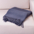 Throw blanket, 'Puno Traditions in Blue' - Alpaca and AcrylicThrow Blanket with Fringe in Denim Blue (image 2b) thumbail