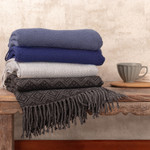 Throw blanket, 'Puno Traditions in Blue' - Alpaca and AcrylicThrow Blanket with Fringe in Denim Blue