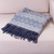 Throw blanket, 'Prussian Blue Destiny' - Alpaca Acrylic Blanket Fringe Prussian Blue Eggshell Peru (image 2b) thumbail
