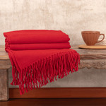 Throw blanket, 'Puno Traditions in Crimson' - Crimson Alpaca and Acrylic Blend Throw Blanket with Fringe