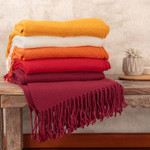 Throw blanket, 'Puno Traditions in Crimson' - Crimson Alpaca and Acrylic Blend Throw Blanket with Fringe