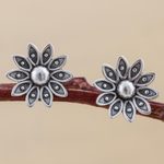 Sterling silver stud earrings, 'Spreading Lotus' - Sterling Silver Floral Stud Earrings from Peru