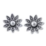 Sterling silver stud earrings, 'Spreading Lotus' - Sterling Silver Floral Stud Earrings from Peru