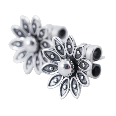 Sterling silver stud earrings, 'Spreading Lotus' - Sterling Silver Floral Stud Earrings from Peru