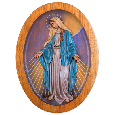 Panel en relieve de cedro - Panel Relieve de Pared de Cedro de la Virgen María de Perú