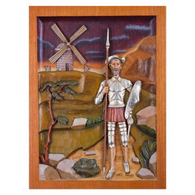 Cedar relief panel, 'Don Quijote of La Mancha' - Cedar Wood Wall Relief Panel of Don Quijote from Peru