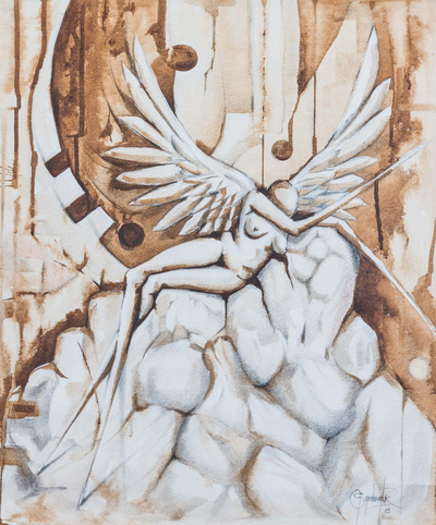 Divine Angel Woman Painting Original Art Signed from Peru