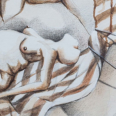 'Sweet Wait' - Surreales Gemälde einer schwangeren Frau, signiert von einem peruanischen Künstler