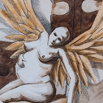 'Blessed Solitude' - Pintura firmada de ángel embarazada en un columpio por artista peruano