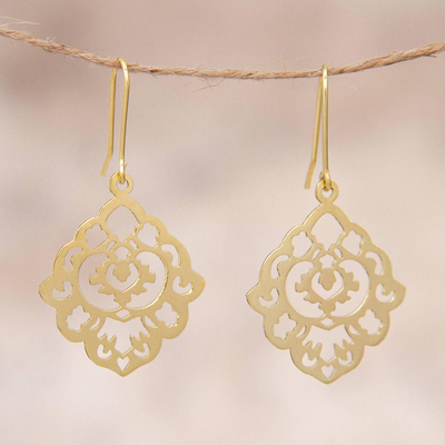 Gold plated dangle earrings, Floral Rhombus