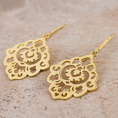 Gold Plated Sterling Silver Floral Dangle Earrings Peru - Floral ...