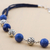 Sodalite beaded necklace, 'Floating Planets' - Sterling Silver Sodalite Link Necklace Cotton Cord from Peru