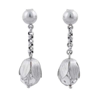 Quartz dangle earrings, 'Floral Cocoon' - Sterling Silver Quartz Floral Dangle Earrings from Peru