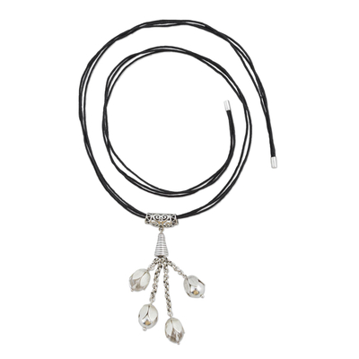 Quartz long pendant necklace, 'Andean Buds' - Hand Made Sterling Silver Quartz Pendant Necklace from Peru