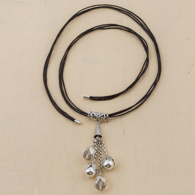 Lange Halskette mit Quarzanhänger - Handgefertigte Halskette mit Quarz-Anhänger aus Sterlingsilber aus Peru