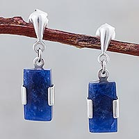 Sodalite dangle earrings, 'Hug' - Artisan Crafted Sterling Silver and Sodalite Post Earrings