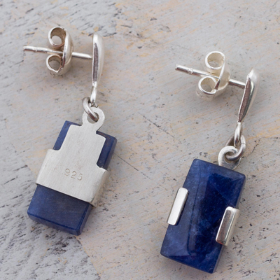 Sodalite dangle earrings, 'Hug' - Artisan Crafted Sterling Silver and Sodalite Post Earrings