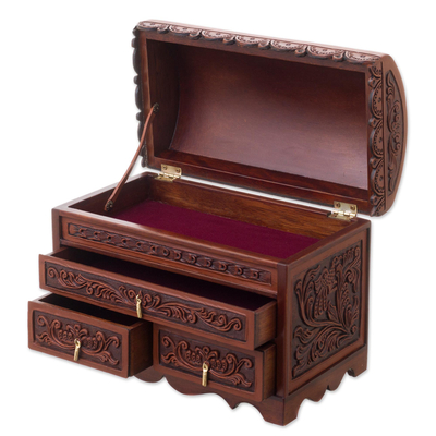 Handcrafted Wood and Leather Jewellery Box from Peru - Brave Swan