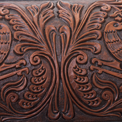 Leather and  wood Jewellery box, 'Brave Swan' - Handcrafted Wood and Leather Jewellery Box from Peru
