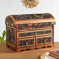 Leather and wood jewelry chest, Antique Treasure