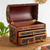 Leather and wood jewelry chest, 'Antique Treasure' - Multicolor Wood and Leather Jewelry Box from Peru