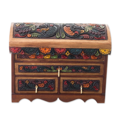 Cofre joyero de cuero y madera - Joyero de madera y cuero multicolor de Perú