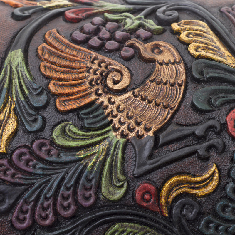 Multicolor Wood and Leather Jewelry Box from Peru - Antique