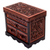 Cedar and leather jewelry box, 'Symbolic Leaves' - Cedar Wood and Leather Jewelry Box with Mirror from Peru
