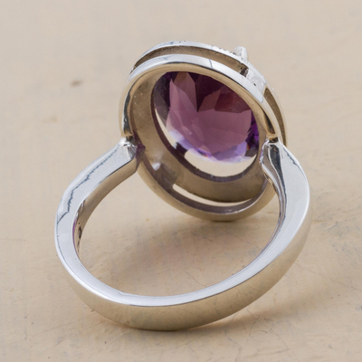 Amethyst cocktail ring, 'Purple Treasure' - Hand Made Amethyst Sterling Silver Cocktail Ring from Peru