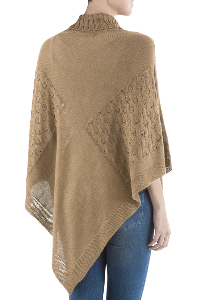 Brown Poncho with Turtleneck from Peru - Copper Reality Squared | NOVICA