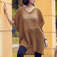 Knit Copper Tunic with V Neck and Short Sleeves,'Copper Dreamcatcher'