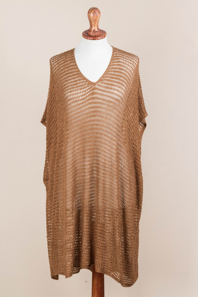 Knit Copper Tunic with V Neck and Short Sleeves - Copper Dreamcatcher | NOVICA