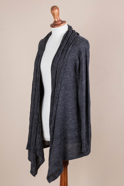 Long Sleeved Grey Cardigan Sweater from Peru - Grey Waterfall Dream ...
