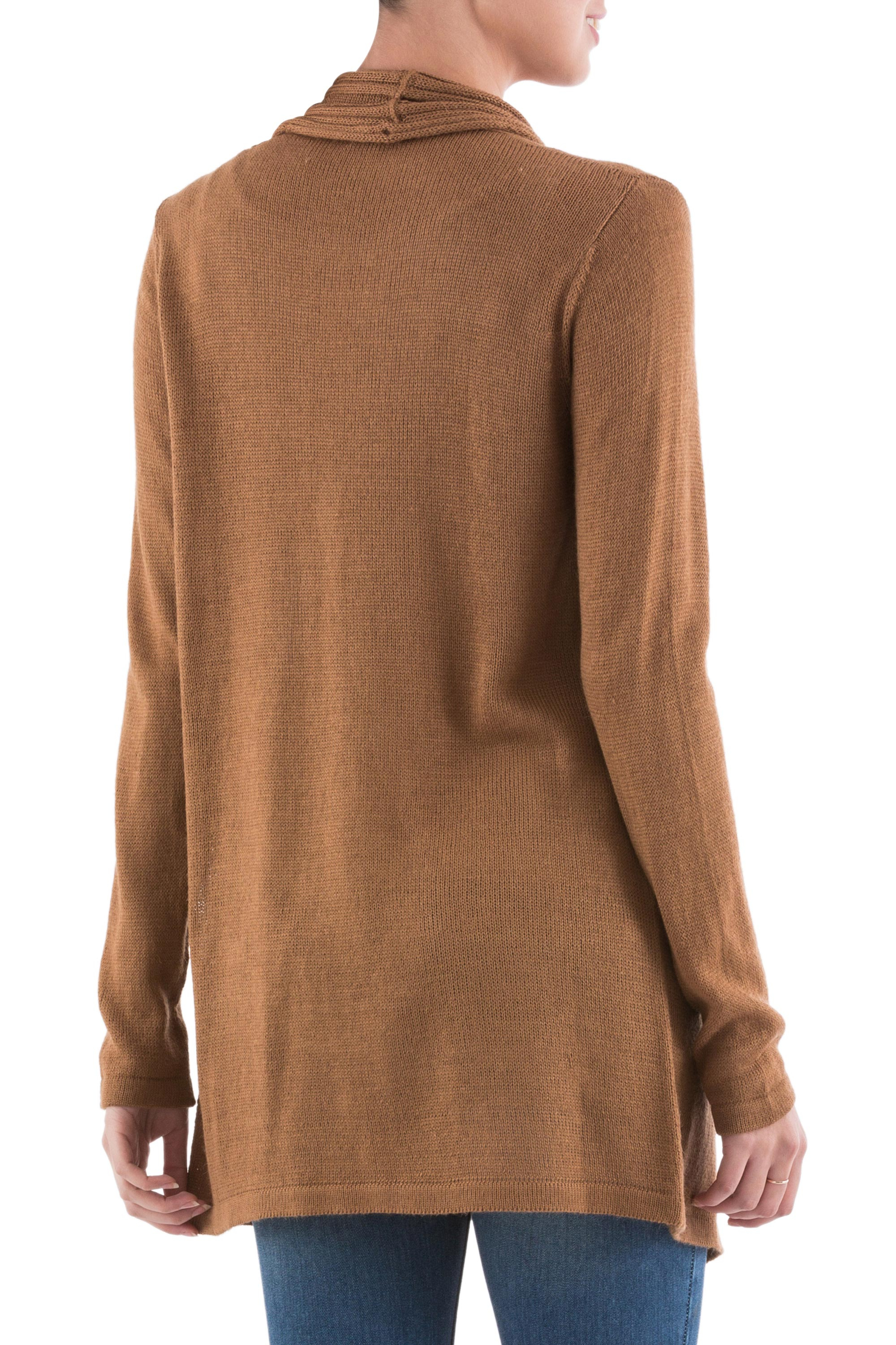 Long Sleeved Brown Cardigan Sweater from Peru - Copper Waterfall Dream ...
