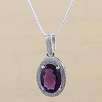 Amethyst pendant necklace, 'Purple Treasure'